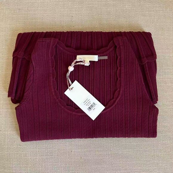 NWT LoveShackFancy Lavender Stretch Pointelle Mini Dress XS Spiced Berry Wine - Picture 5 of 9